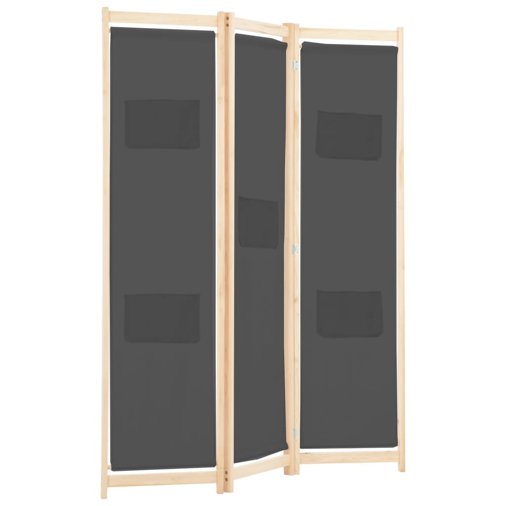 Grey 3-Panel Fabric Room Divider - 120x170x4 cm