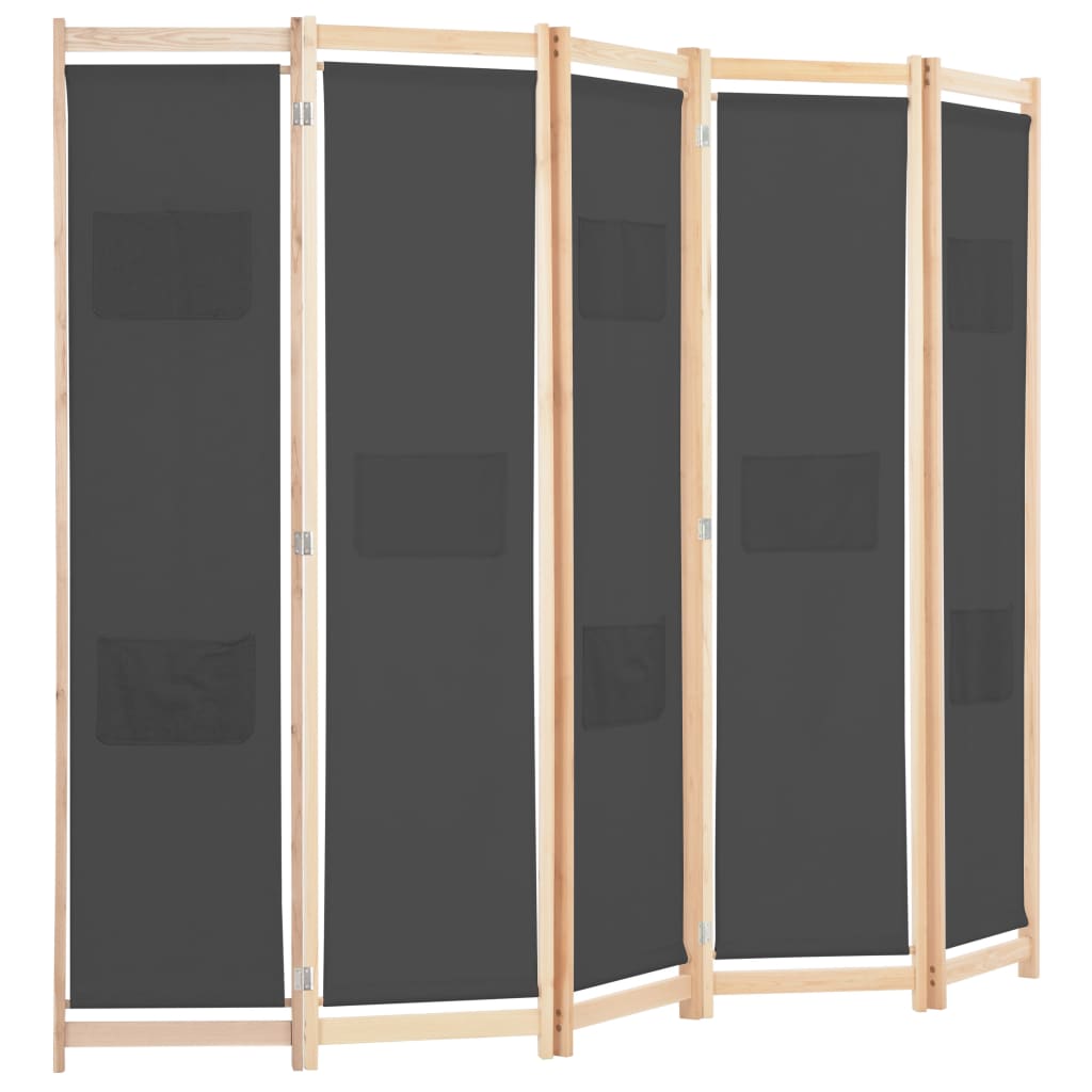 Elegant Grey 5-Panel Fabric Room Divider - 200x170 cm