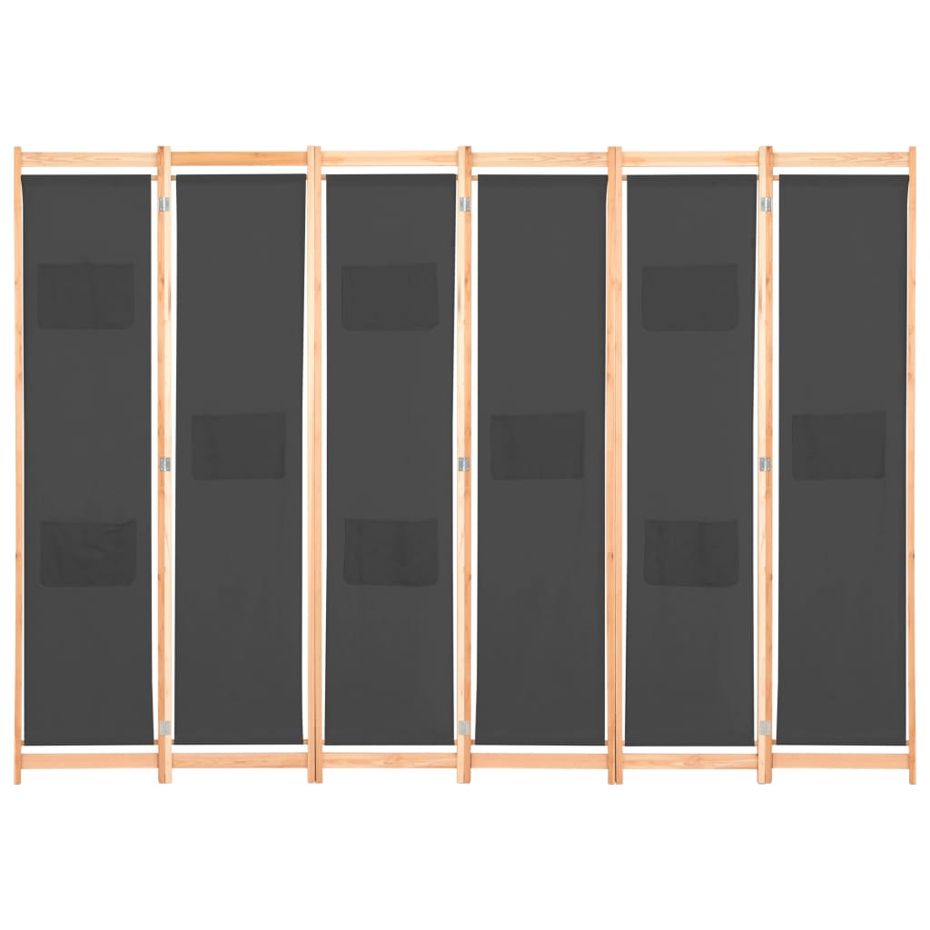 Stylish Grey Fabric 6-Panel Room Divider - 240x170 cm
