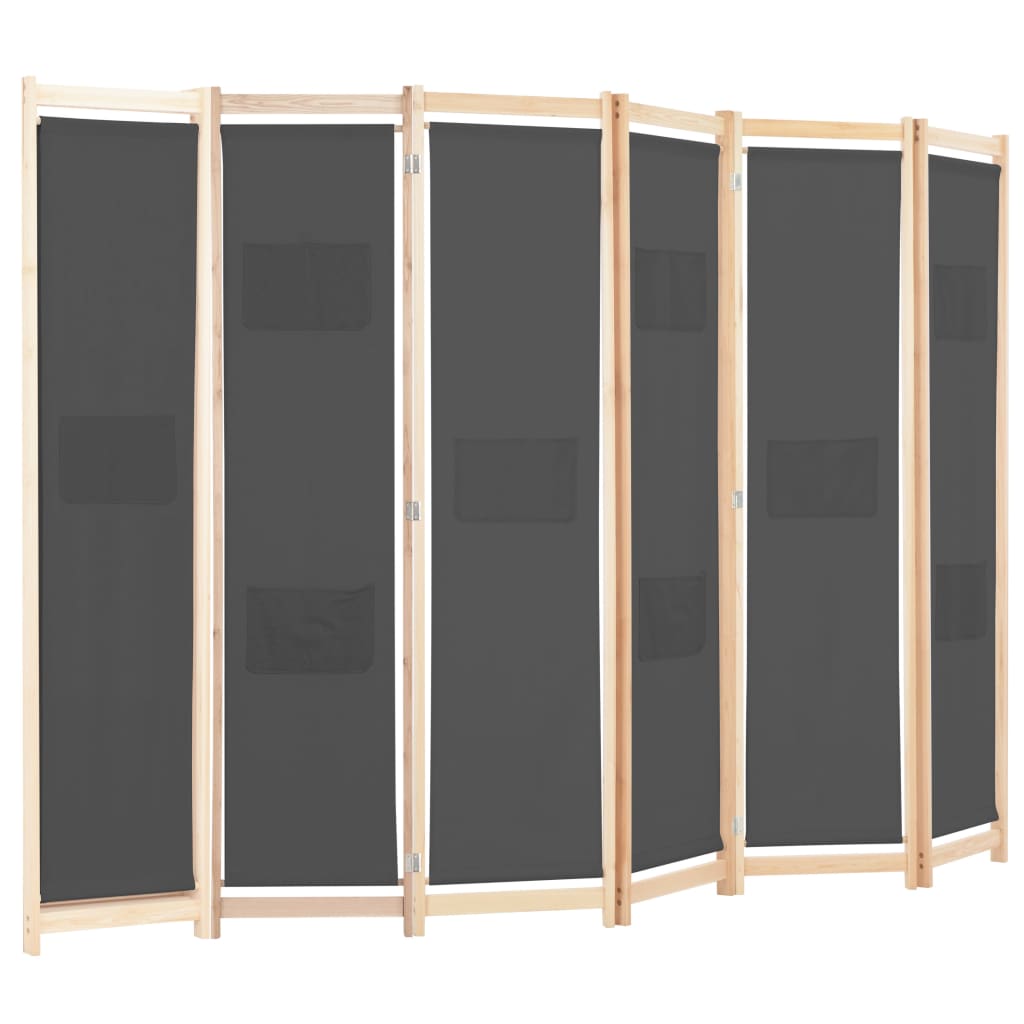 Stylish Grey Fabric 6-Panel Room Divider - 240x170 cm