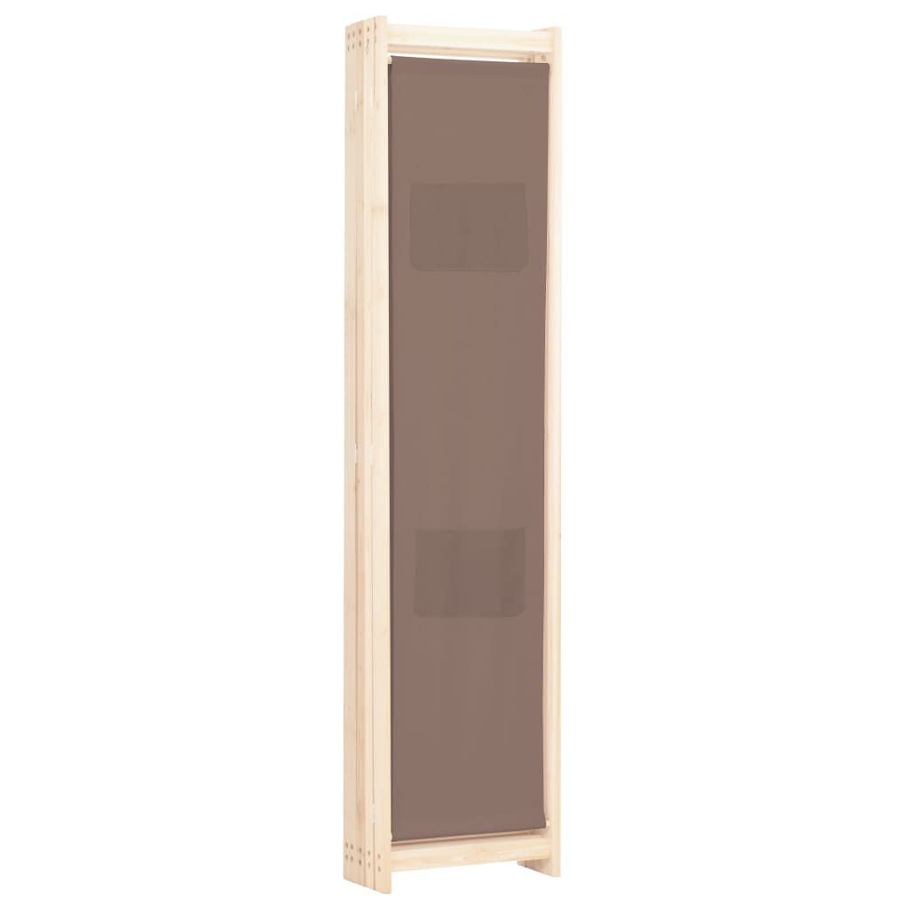 Foldable 5-Panel Brown Fabric Room Divider - 200x170x4 cm