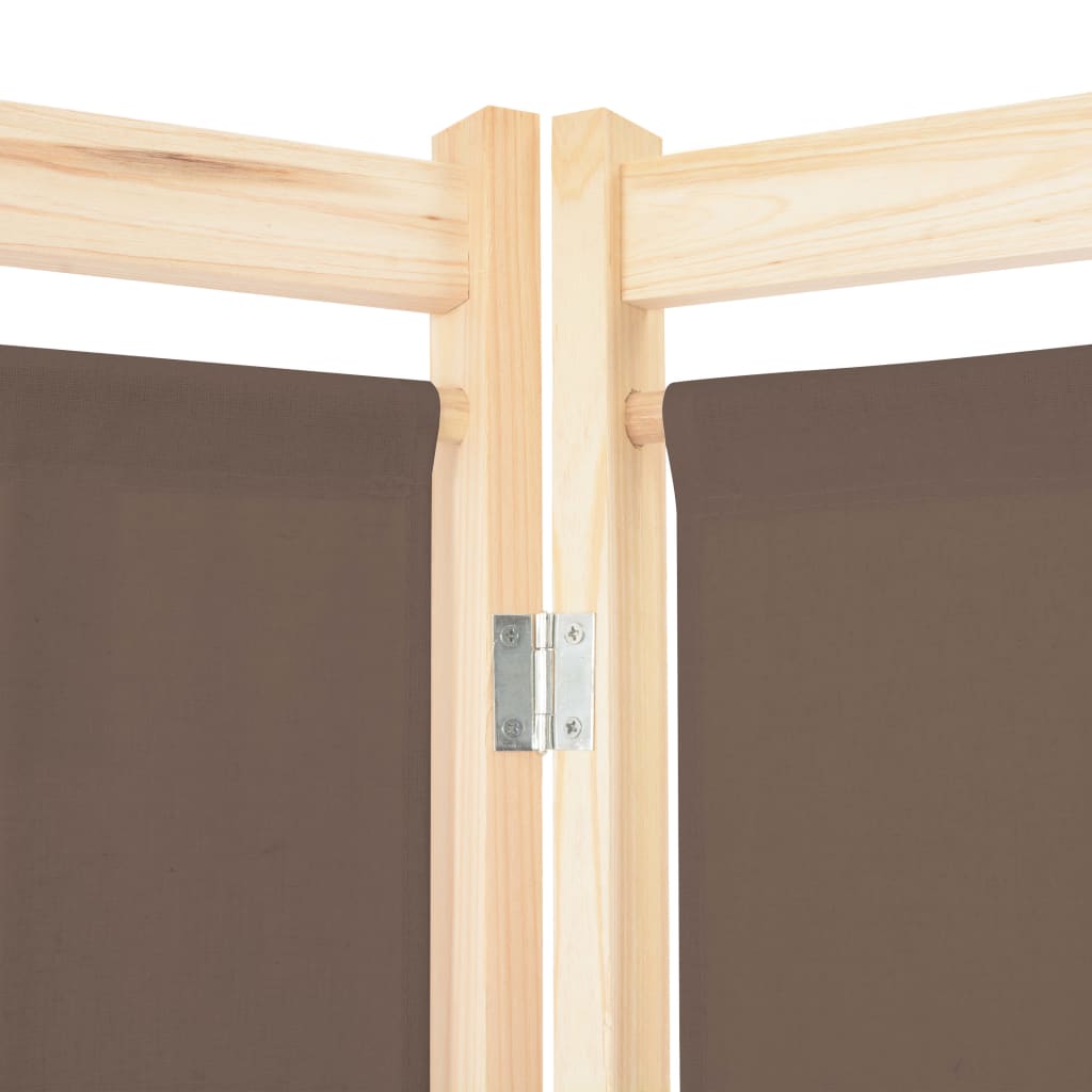 Foldable 5-Panel Brown Fabric Room Divider - 200x170x4 cm