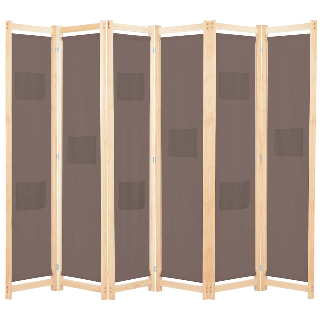 Brown Fabric 6-Panel Room Divider, 240x170x4 cm – Stylish Privacy Screen