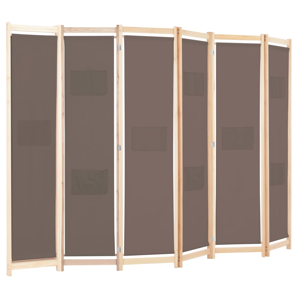 Brown Fabric 6-Panel Room Divider, 240x170x4 cm – Stylish Privacy Screen