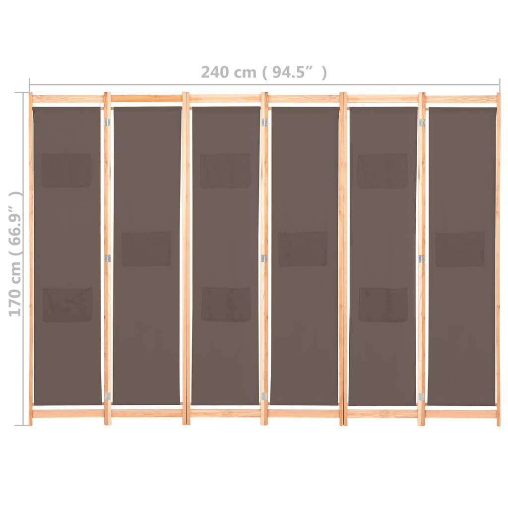 Brown Fabric 6-Panel Room Divider, 240x170x4 cm – Stylish Privacy Screen