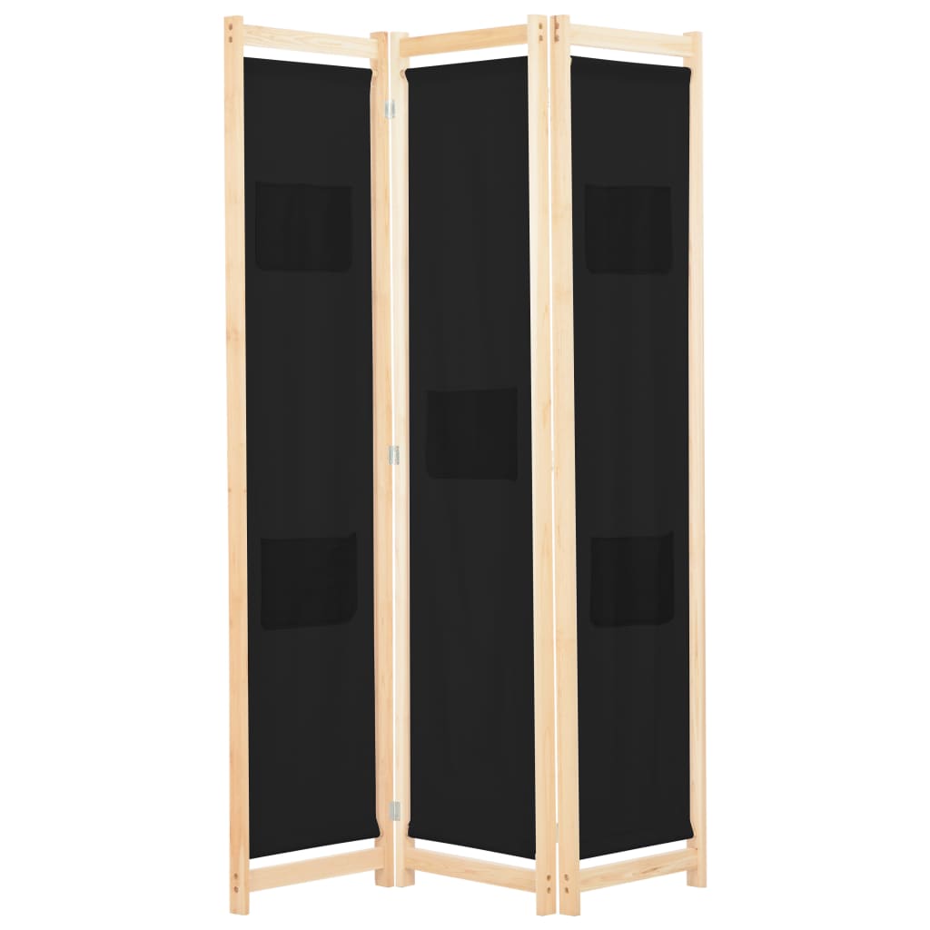 Elegant Black Fabric 3-Panel Room Divider 120x170 cm