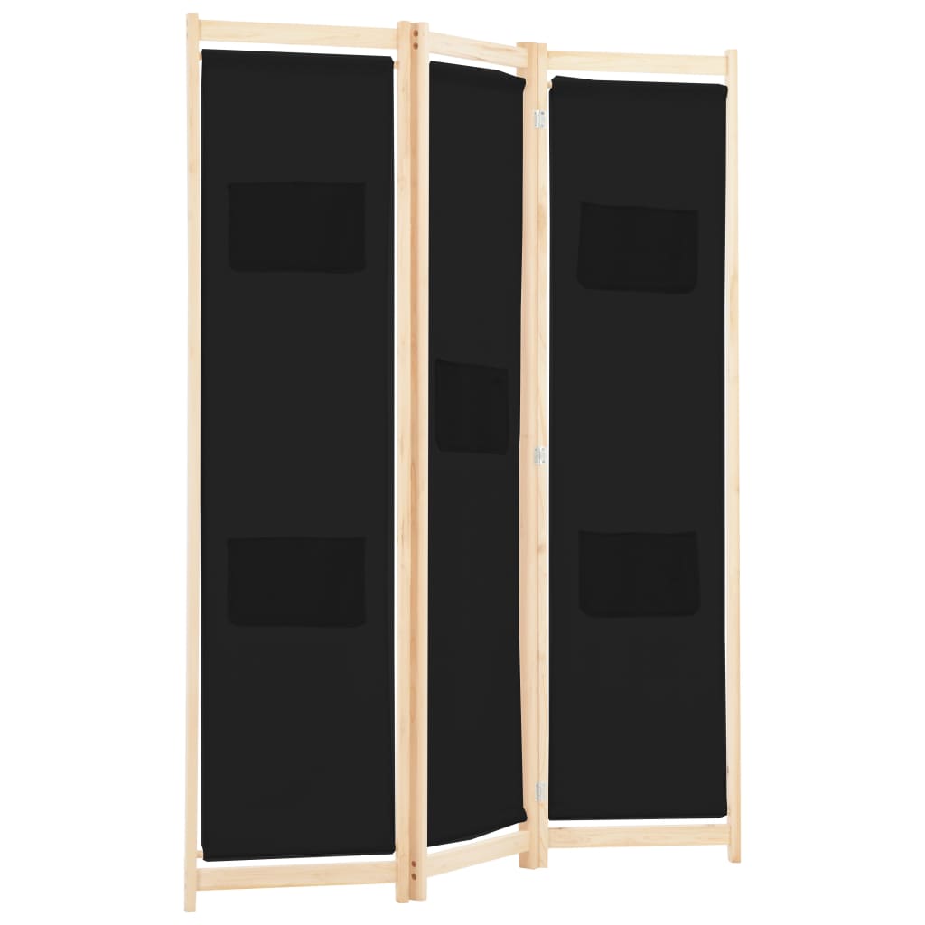 Elegant Black Fabric 3-Panel Room Divider 120x170 cm