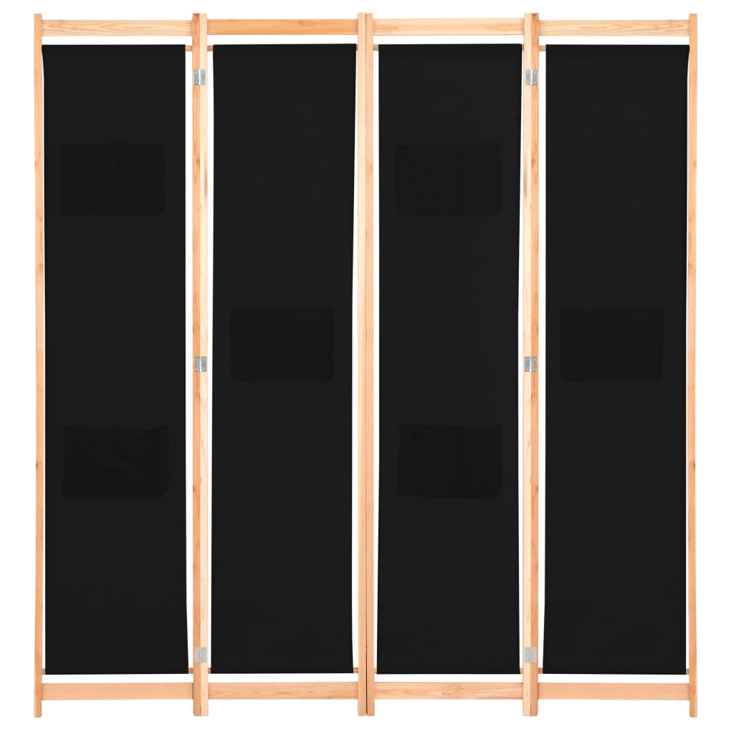 Black Fabric 4-Panel Room Divider, 160x170x4 cm - Stylish & Functional