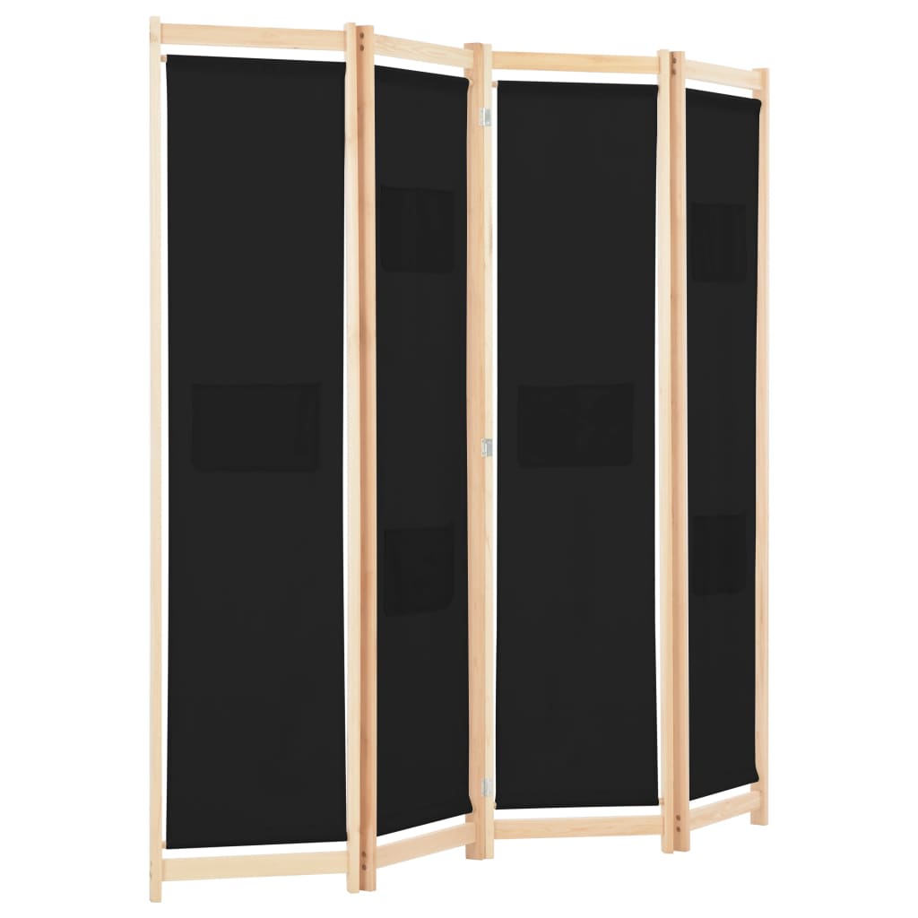 Black Fabric 4-Panel Room Divider, 160x170x4 cm - Stylish & Functional
