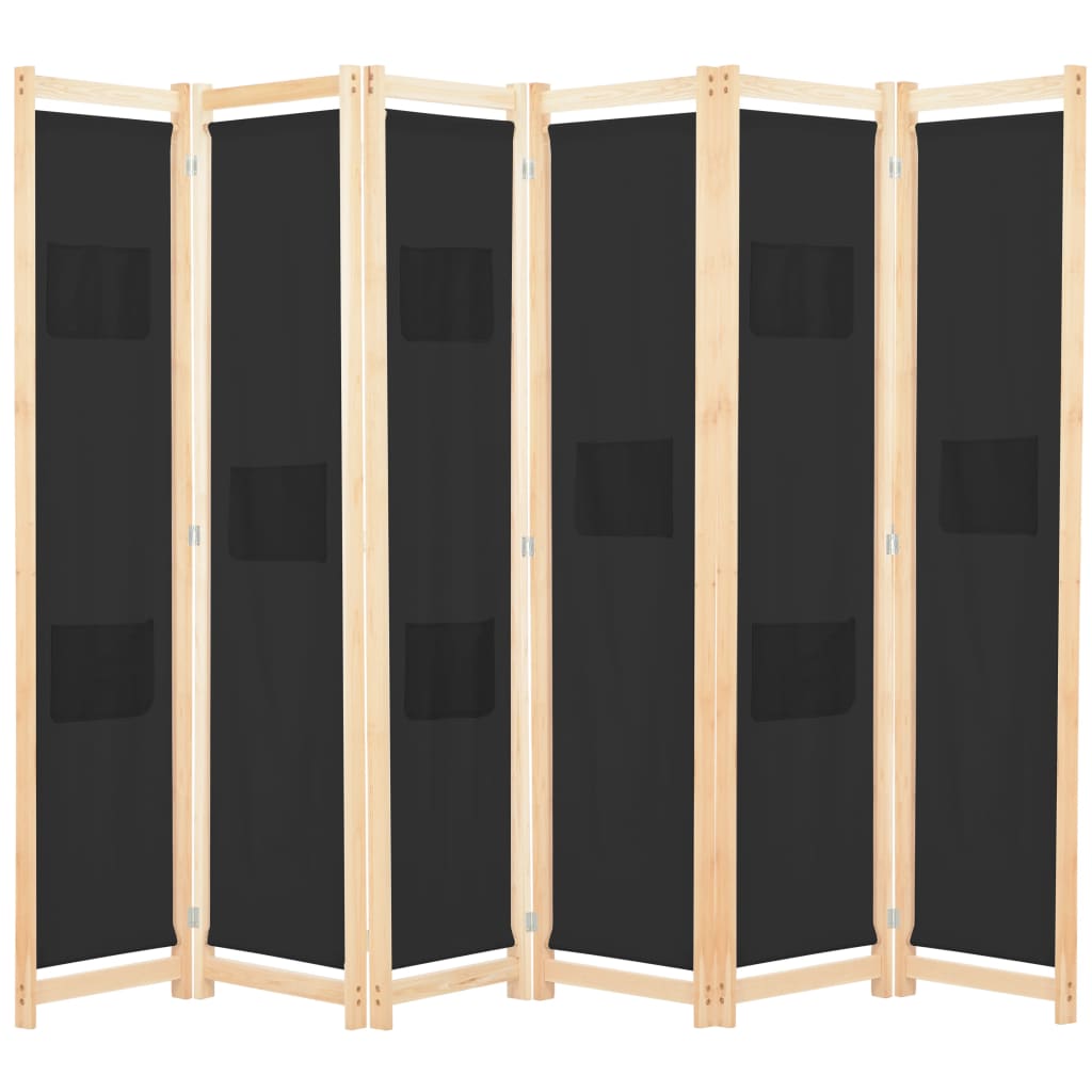 Elegant Black Fabric 6-Panel Room Divider, 240x170x4 cm