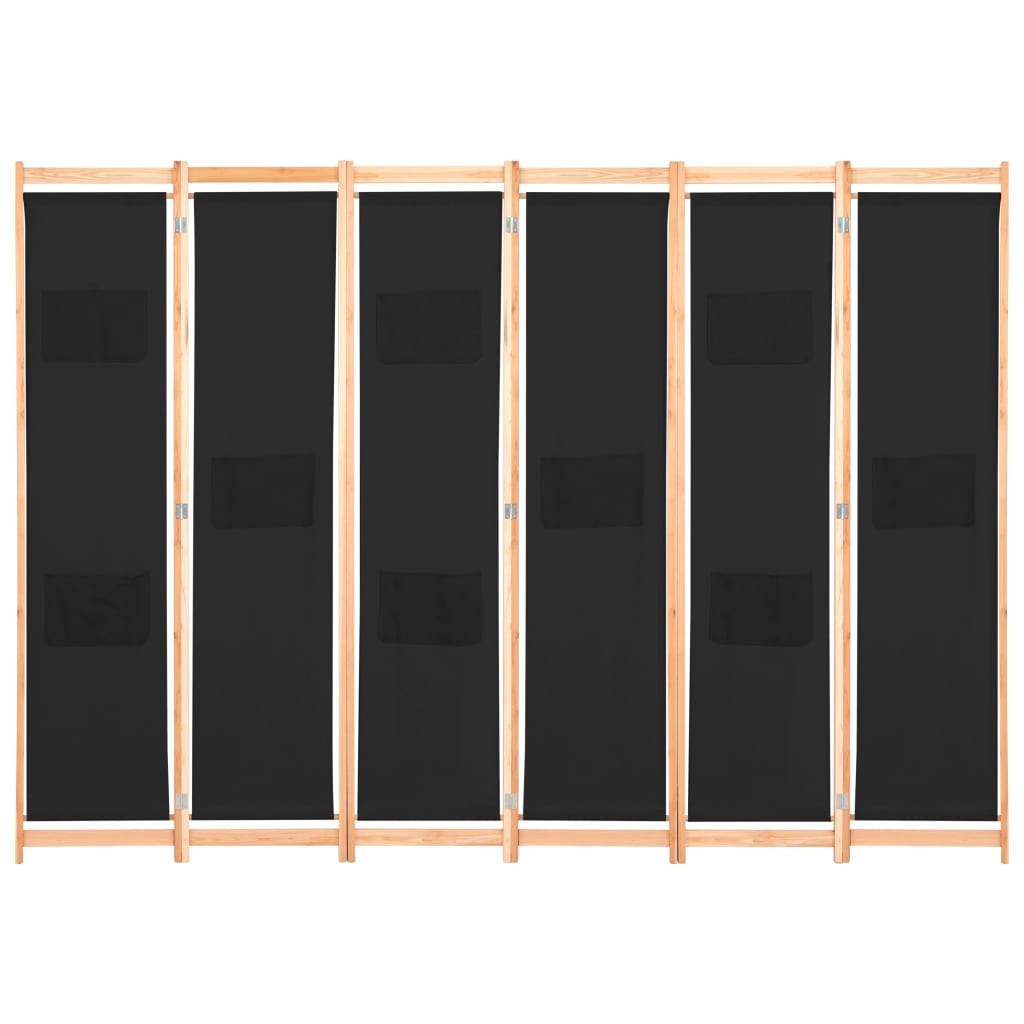 Elegant Black Fabric 6-Panel Room Divider, 240x170x4 cm