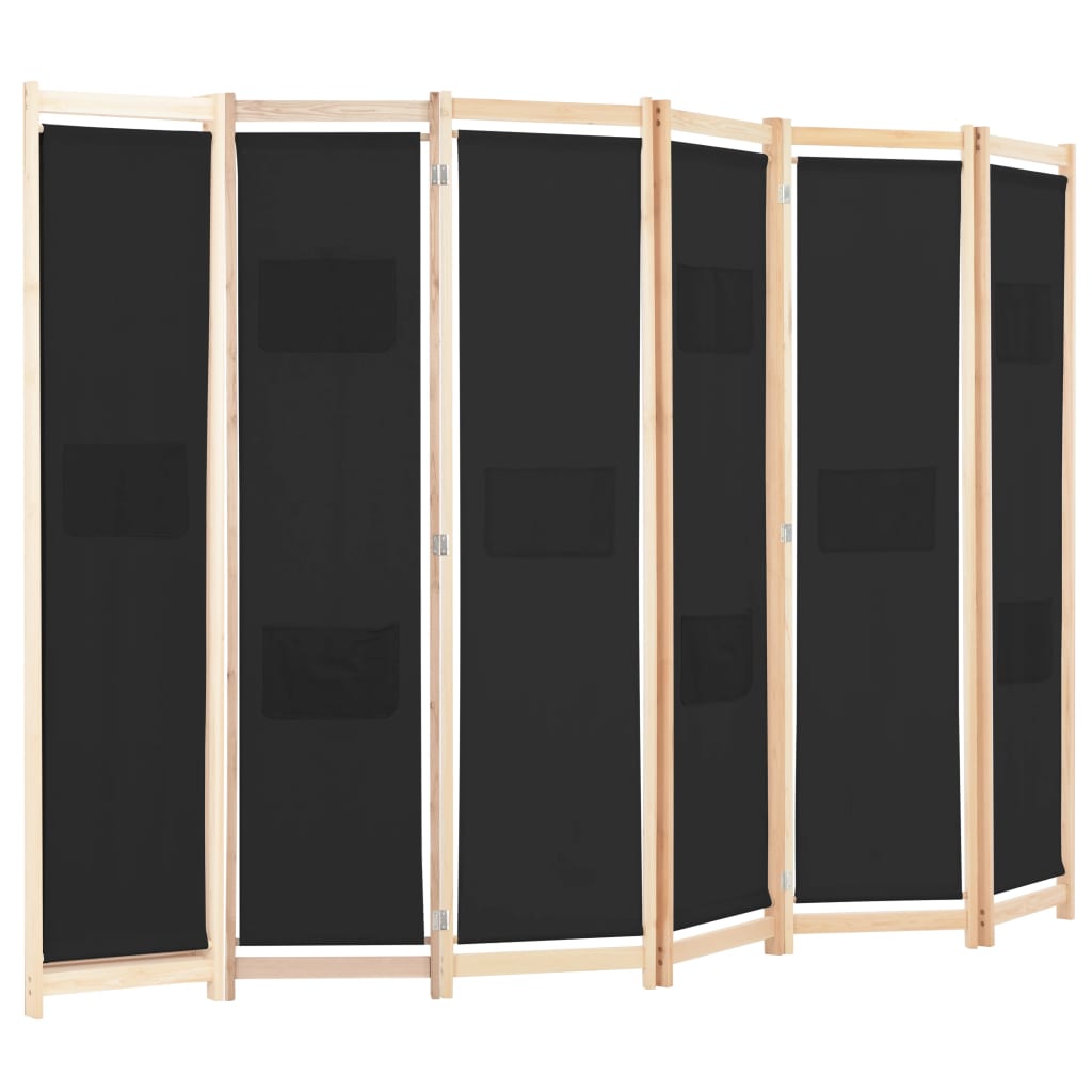 Elegant Black Fabric 6-Panel Room Divider, 240x170x4 cm