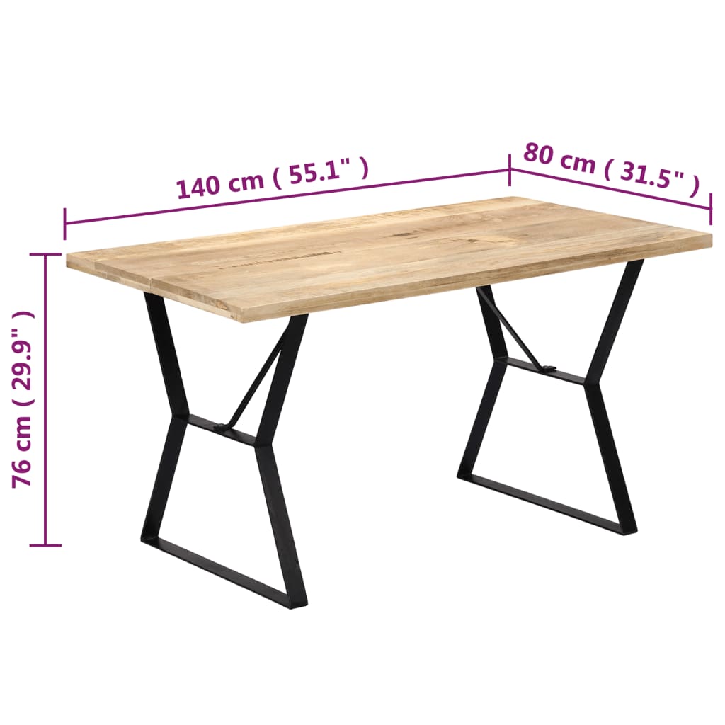 Solid Mango Wood Dining Table - 140x80x76 cm Natural Finish