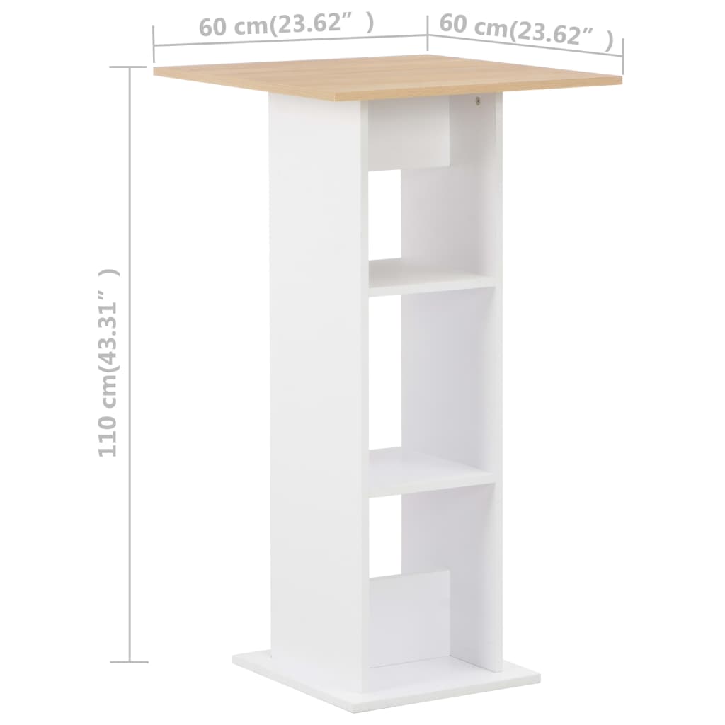 Bar Table in White & Sonoma Oak, 60x60x110 cm, Elegant Design
