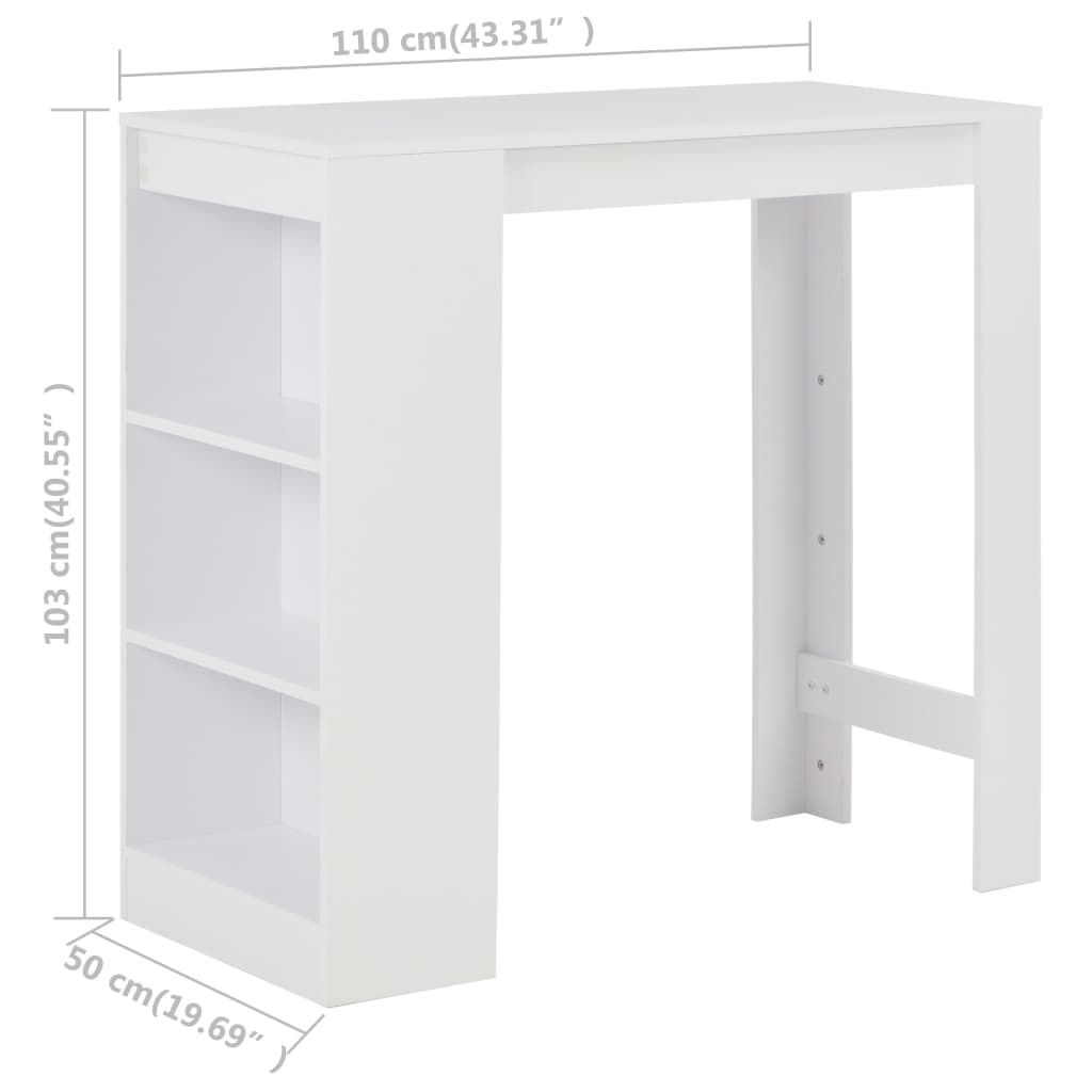 White Bar Table with Shelf, 110x50x103 cm, Modern Design
