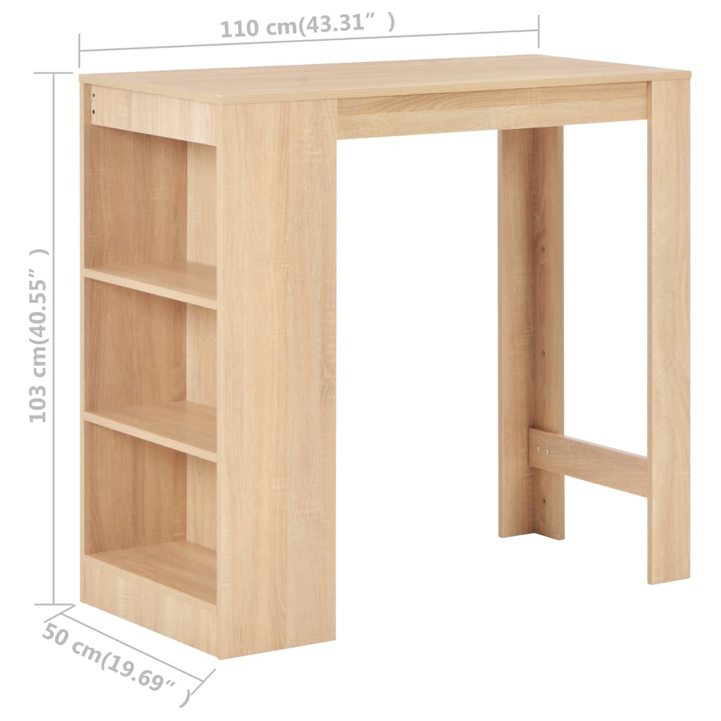 Oak Bar Table with Shelf - 110x50x103 cm | Stylish & Functional
