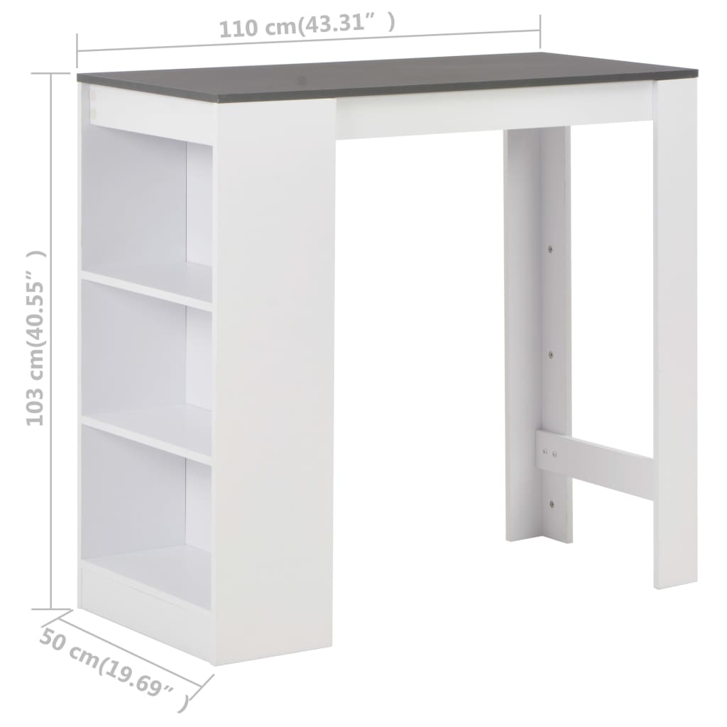 Modern White Bar Table with Shelf, 110x50x103 cm, Sleek Design