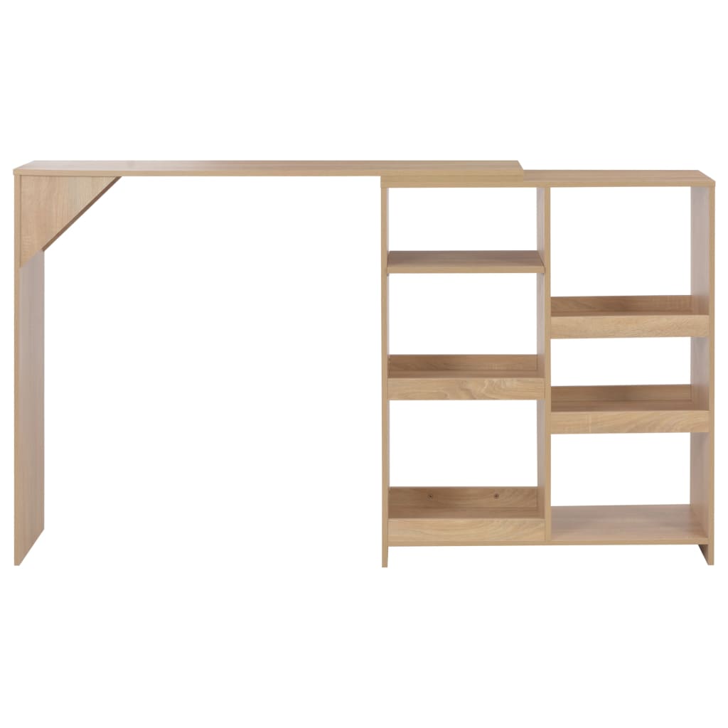 Oak Bar Table with Moveable Shelf - 138x39x110 cm