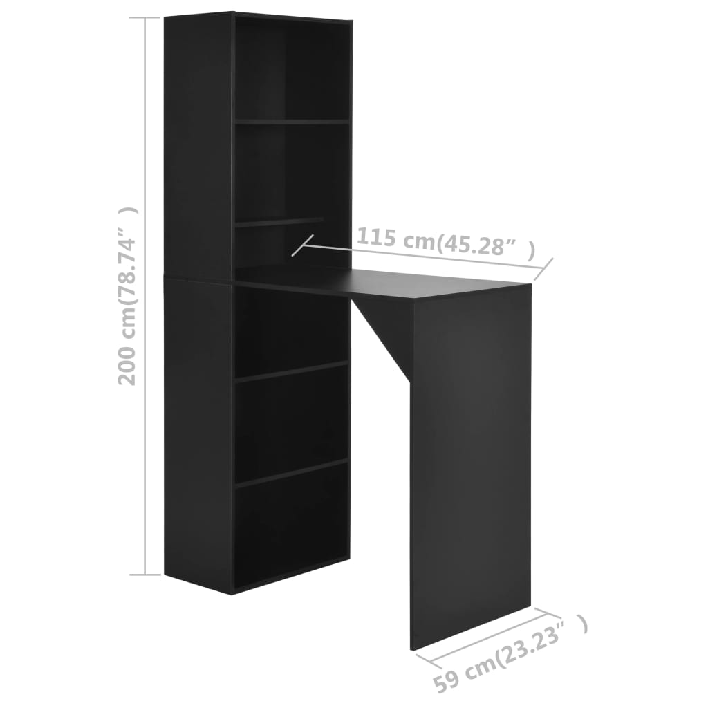 Sleek Black Bar Table with Cabinet - 115x59x200 cm Furniture