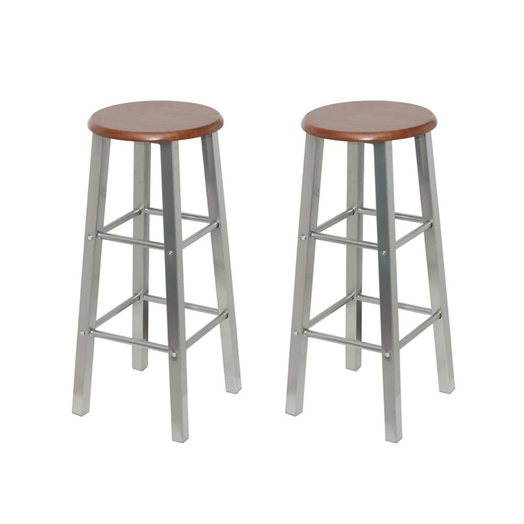 Set of 2 Metal Bar Stools with Light Wood MDF Seats - Stylish & Durable