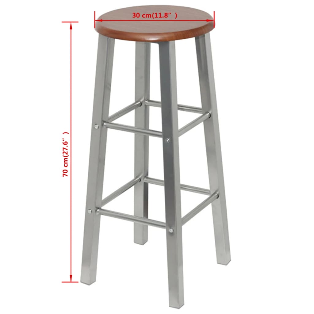 Set of 2 Metal Bar Stools with Light Wood MDF Seats - Stylish & Durable