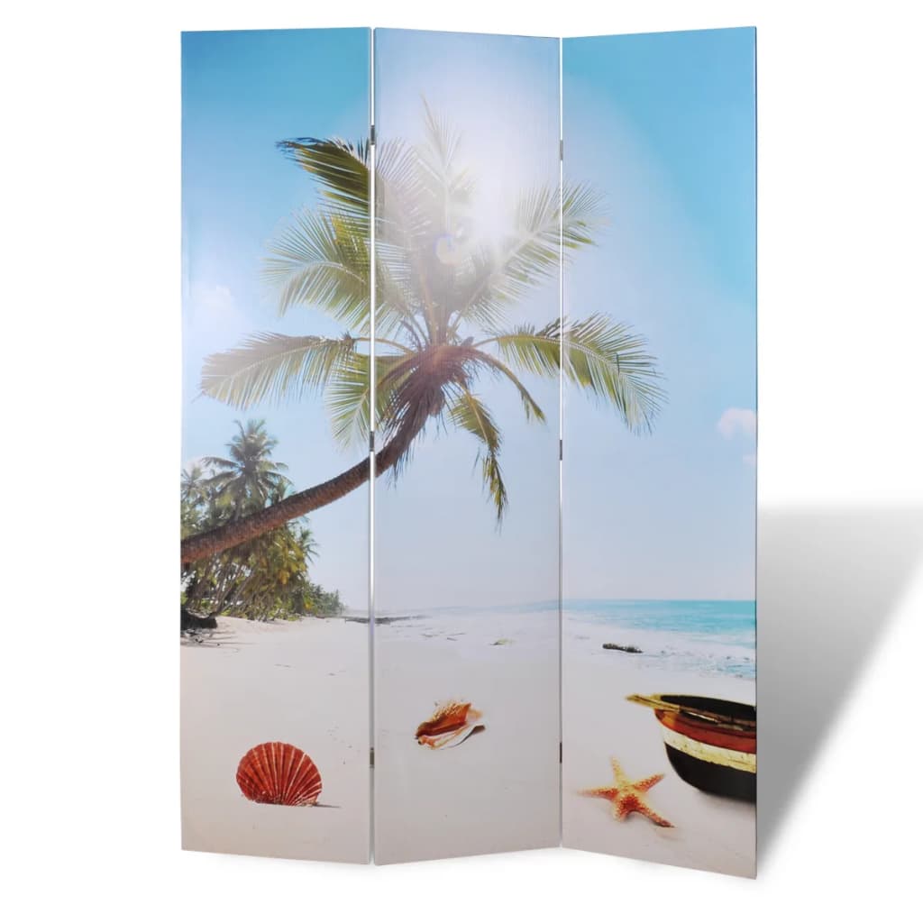 Beach Scene Folding Room Divider 120x170 cm - Light Wood Finish
