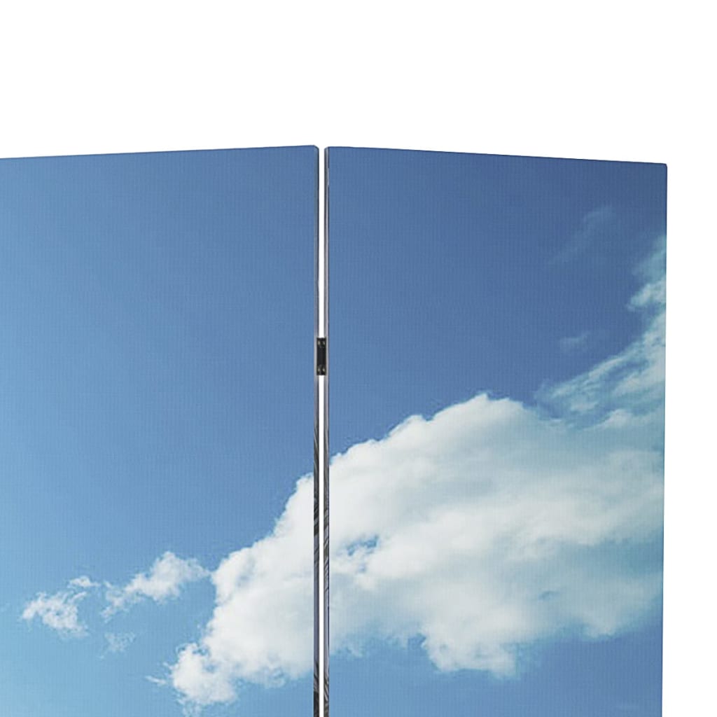 Beach Scene Folding Room Divider 120x170 cm - Light Wood Finish