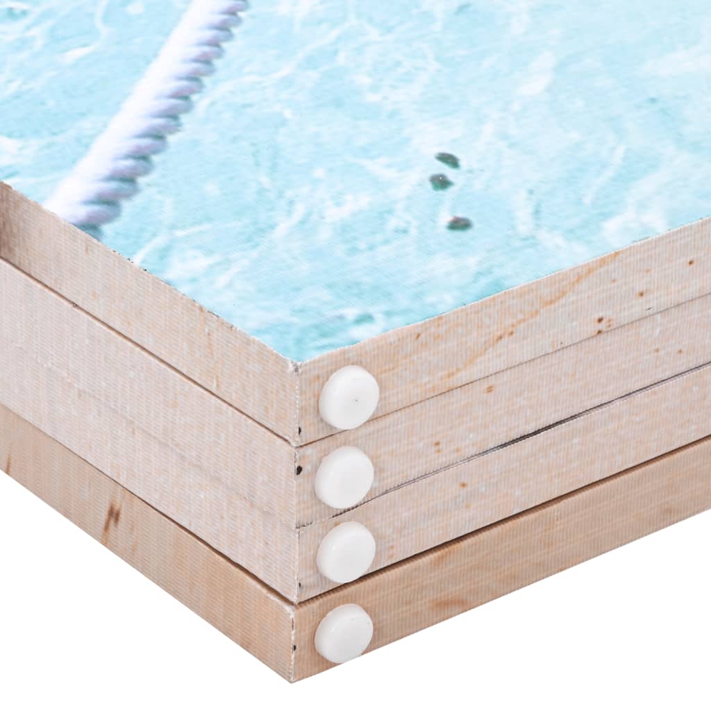 Beach-Themed Folding Room Divider, 160x170 cm, Beige Wood Finish