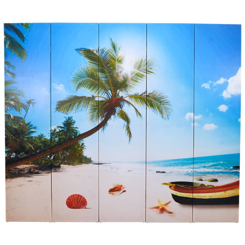 Stylish Beach-Themed Folding Room Divider 200x170cm - Natural Wood