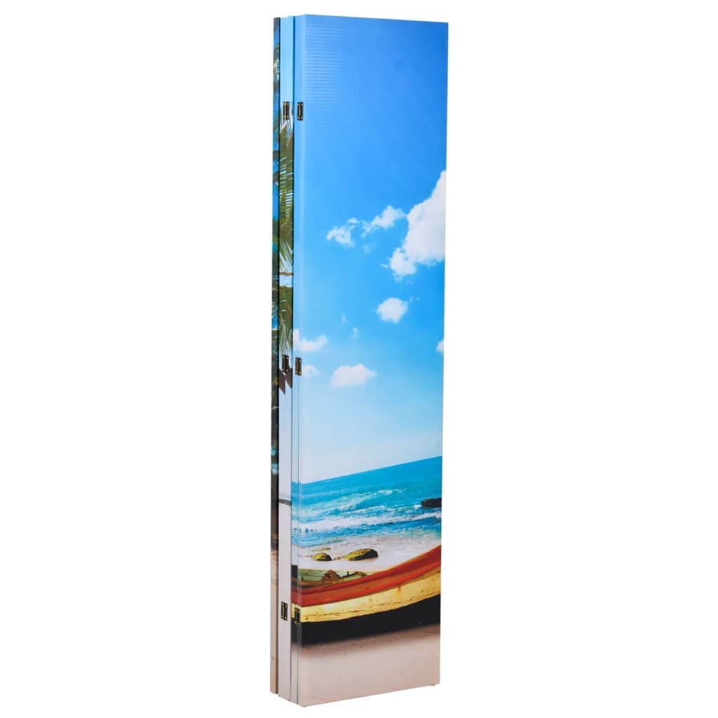 Stylish Beach-Themed Folding Room Divider 200x170cm - Natural Wood