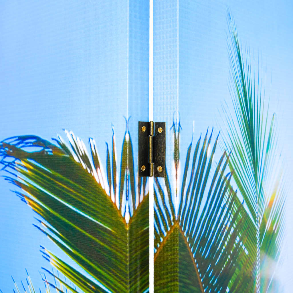 Stylish Beach-Themed Folding Room Divider 200x170cm - Natural Wood