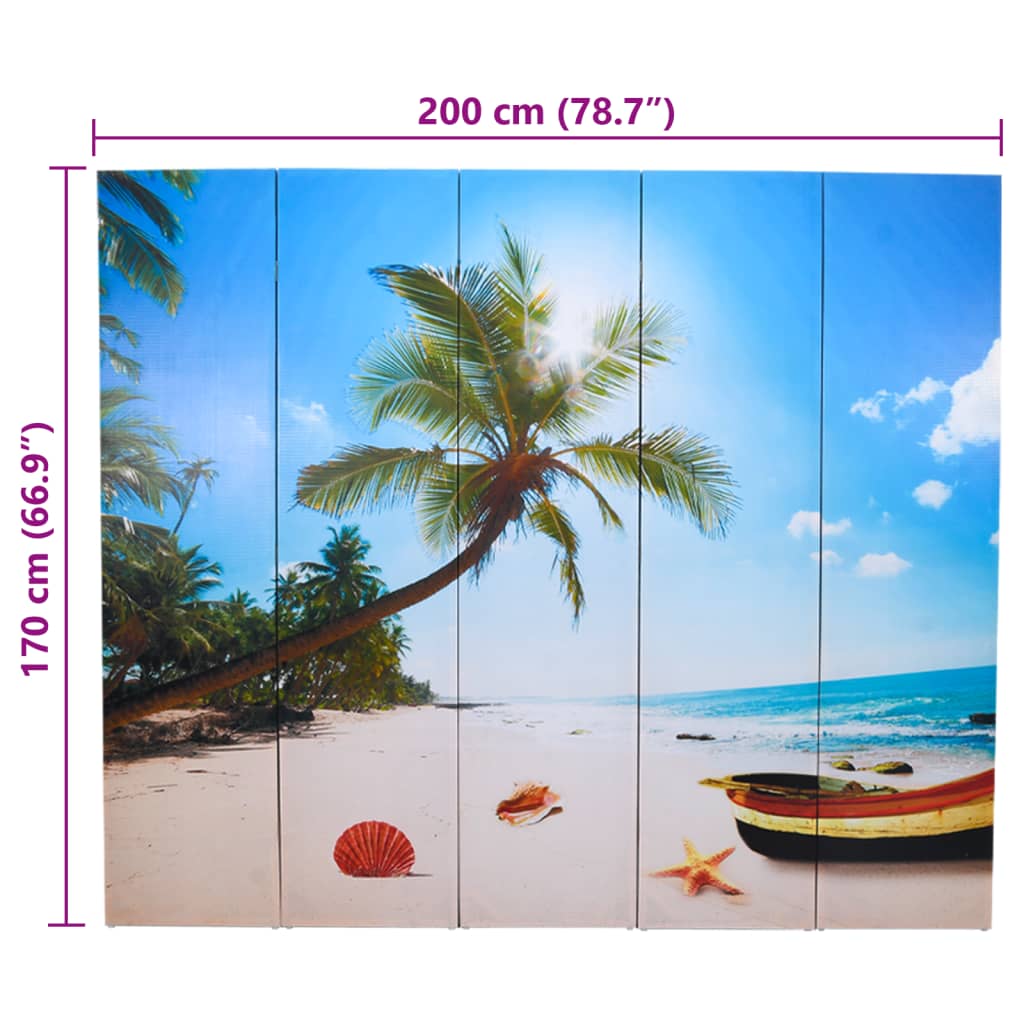 Stylish Beach-Themed Folding Room Divider 200x170cm - Natural Wood