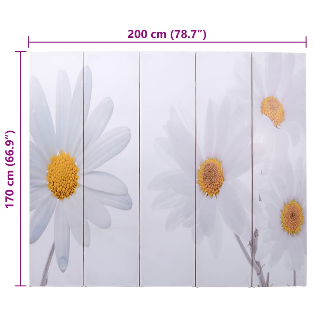 Elegant 200x170 cm Floral Folding Room Divider - Black & White
