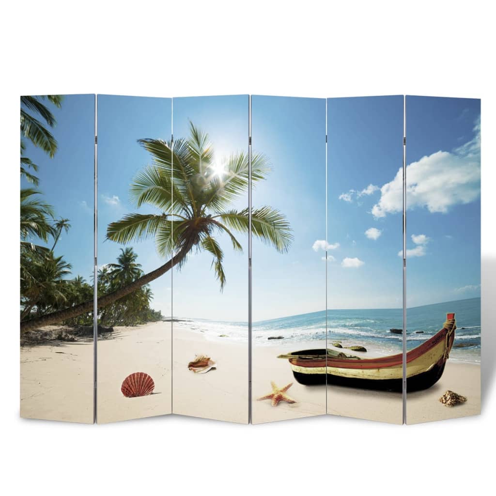 Beige Wood Folding Beach Room Divider, 217x170 cm