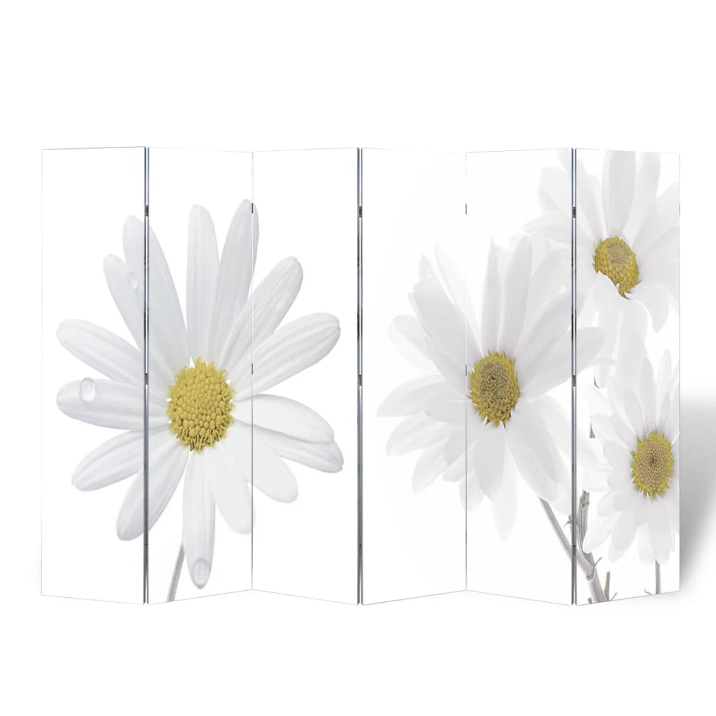 Flower Design Folding Room Divider, 217x170 cm, Wood Frame