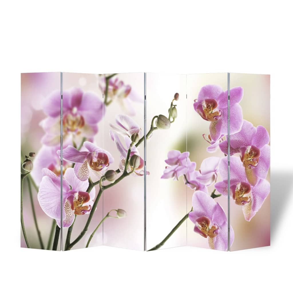 Flower Design Folding Room Divider, 217x170 cm, Wood Frame