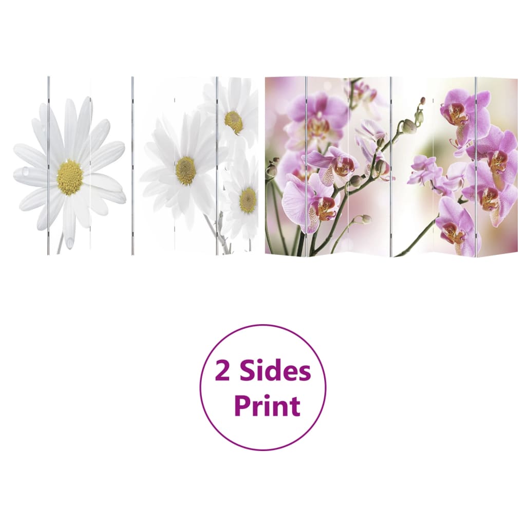 Flower Design Folding Room Divider, 217x170 cm, Wood Frame