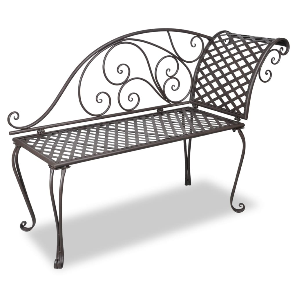Antique Brown Steel Garden Chaise Lounge, 128 cm - Stylish & Durable