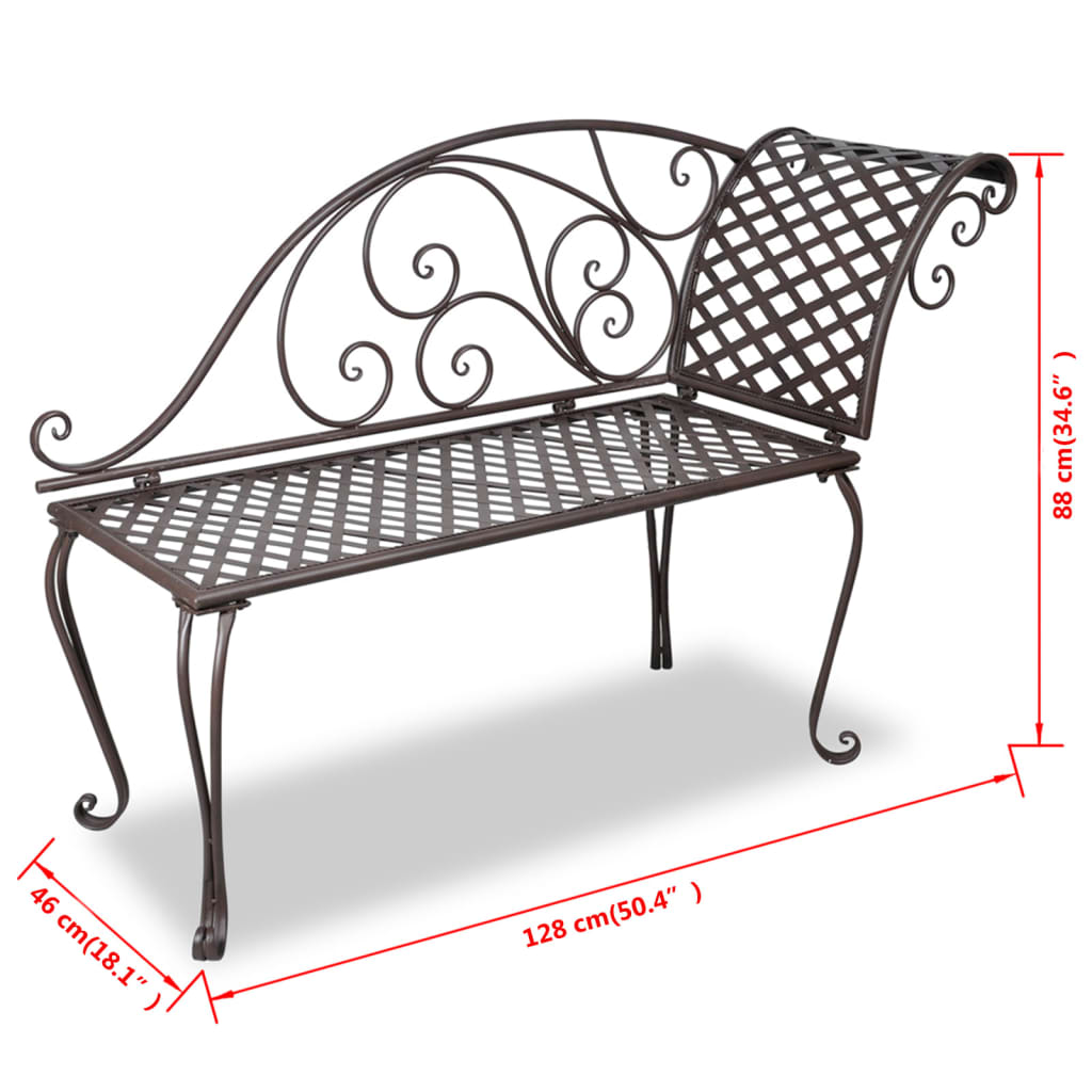 Antique Brown Steel Garden Chaise Lounge, 128 cm - Stylish & Durable