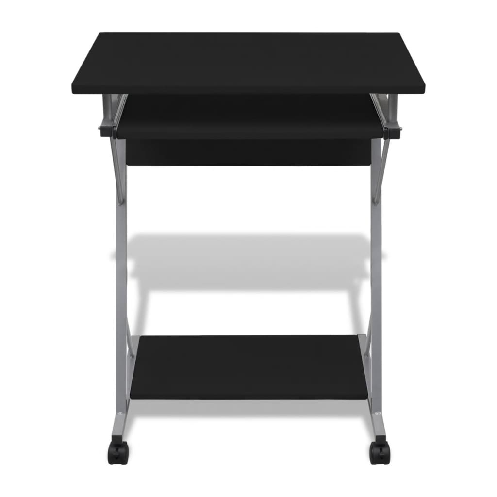 Sleek Black Compact Computer Desk with Pull-out Keyboard Tray