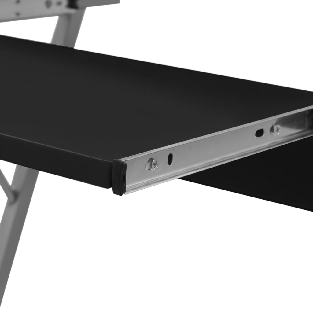 Sleek Black Compact Computer Desk with Pull-out Keyboard Tray
