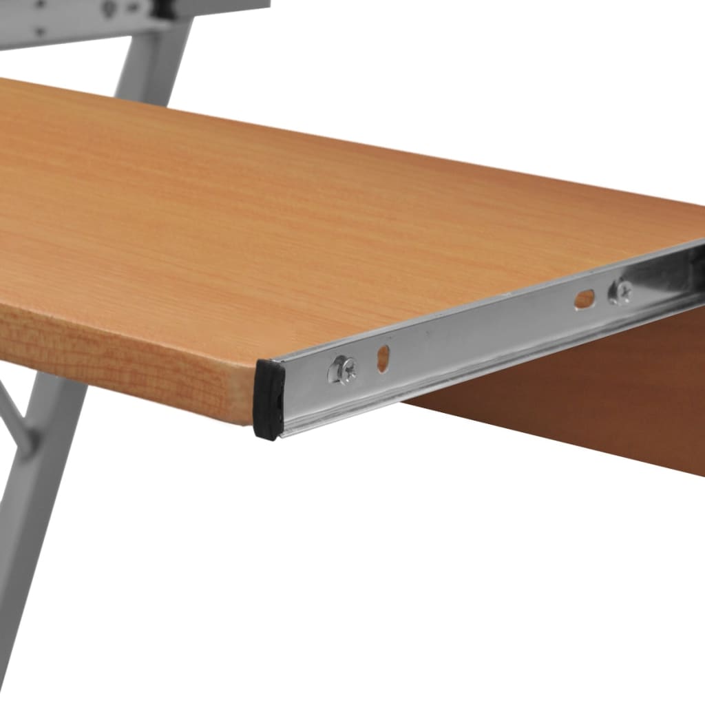 Brown Compact Computer Desk with Pull-out Keyboard Tray