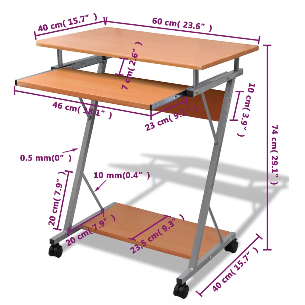 Brown Compact Computer Desk with Pull-out Keyboard Tray