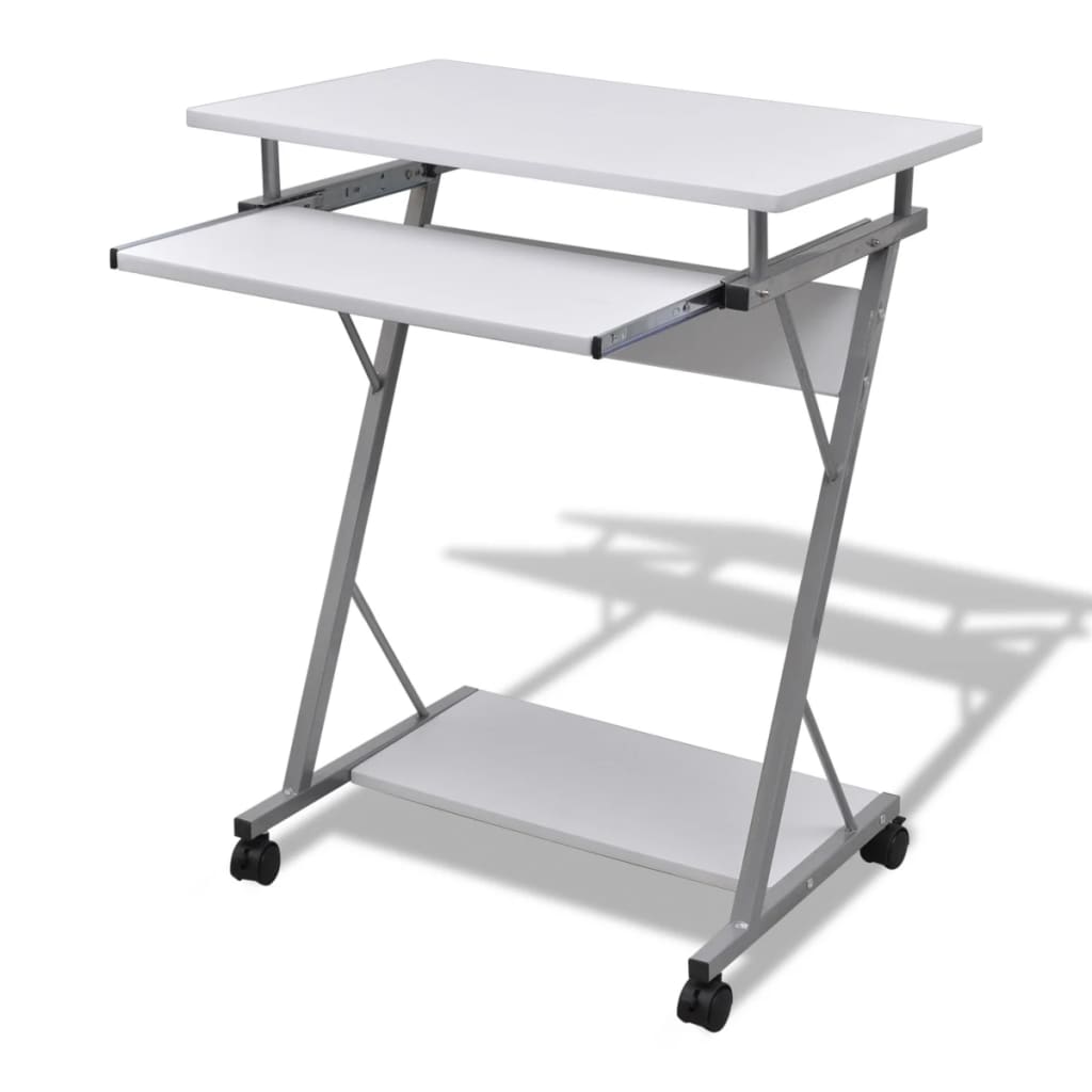 White Compact Computer Desk with Pull-out Keyboard Tray - Space Saver