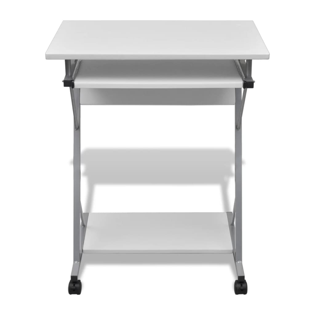 White Compact Computer Desk with Pull-out Keyboard Tray - Space Saver