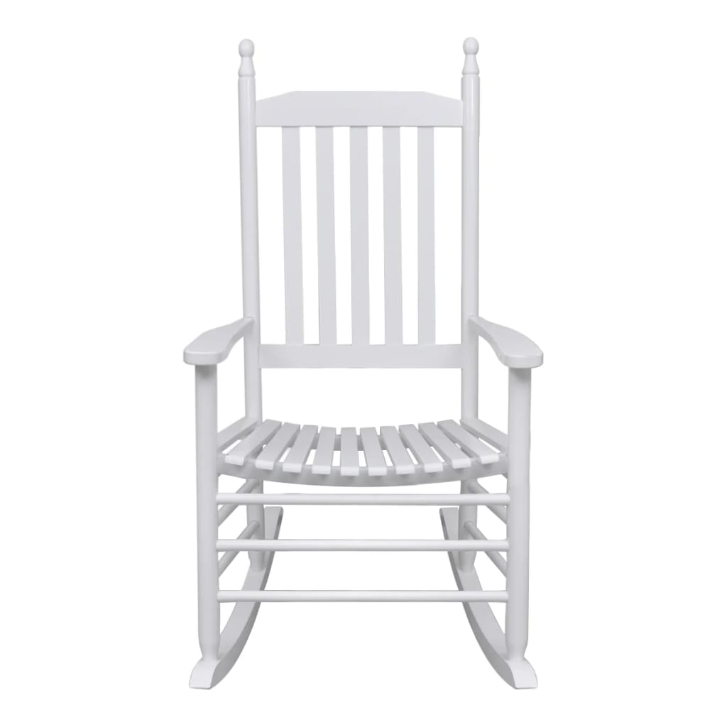 White Wood Rocking Chair with Curved Seat - Stylish & Comfortable
