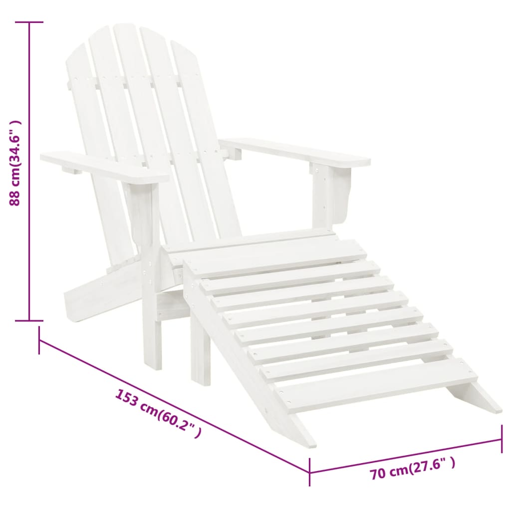 White Wooden Garden Chair with Ottoman - Elegant Outdoor Comfort