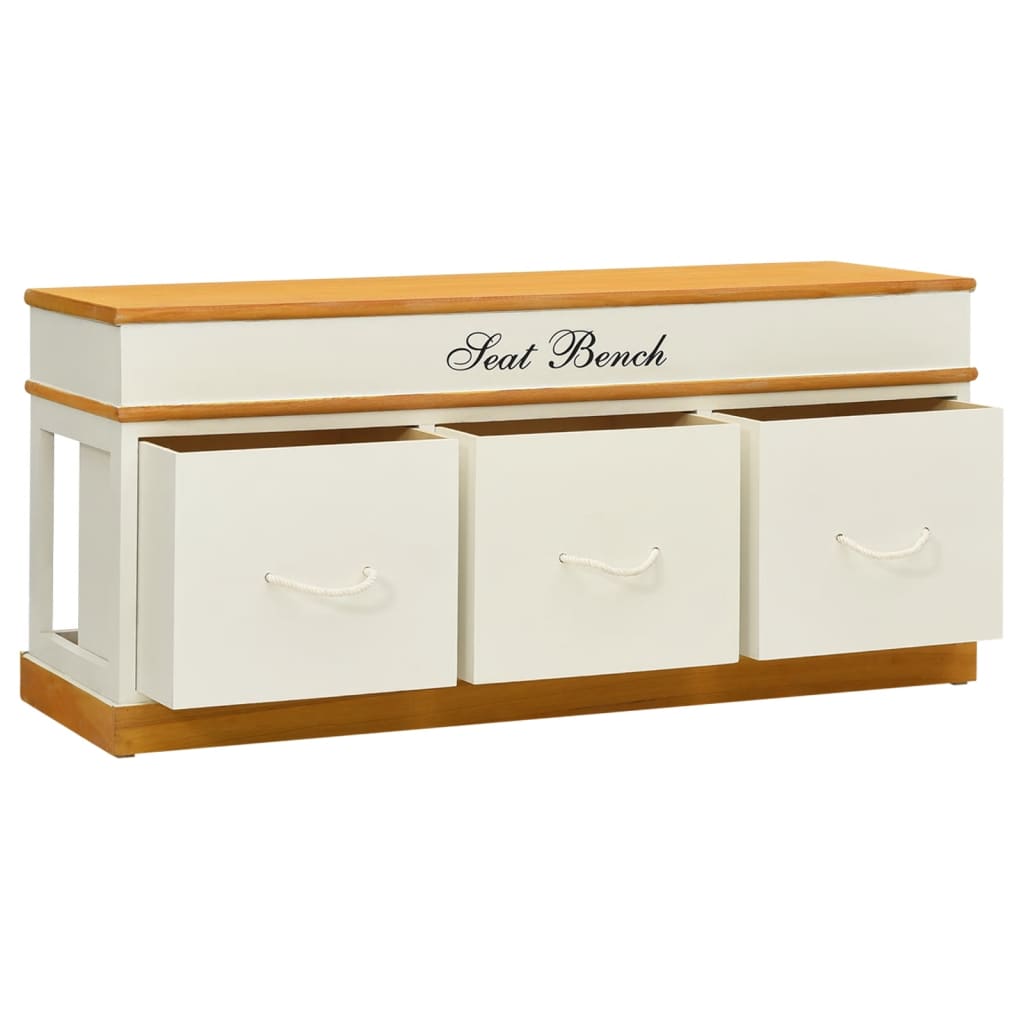 Stylish Storage Bench - Solid Paulownia Wood, 100 cm
