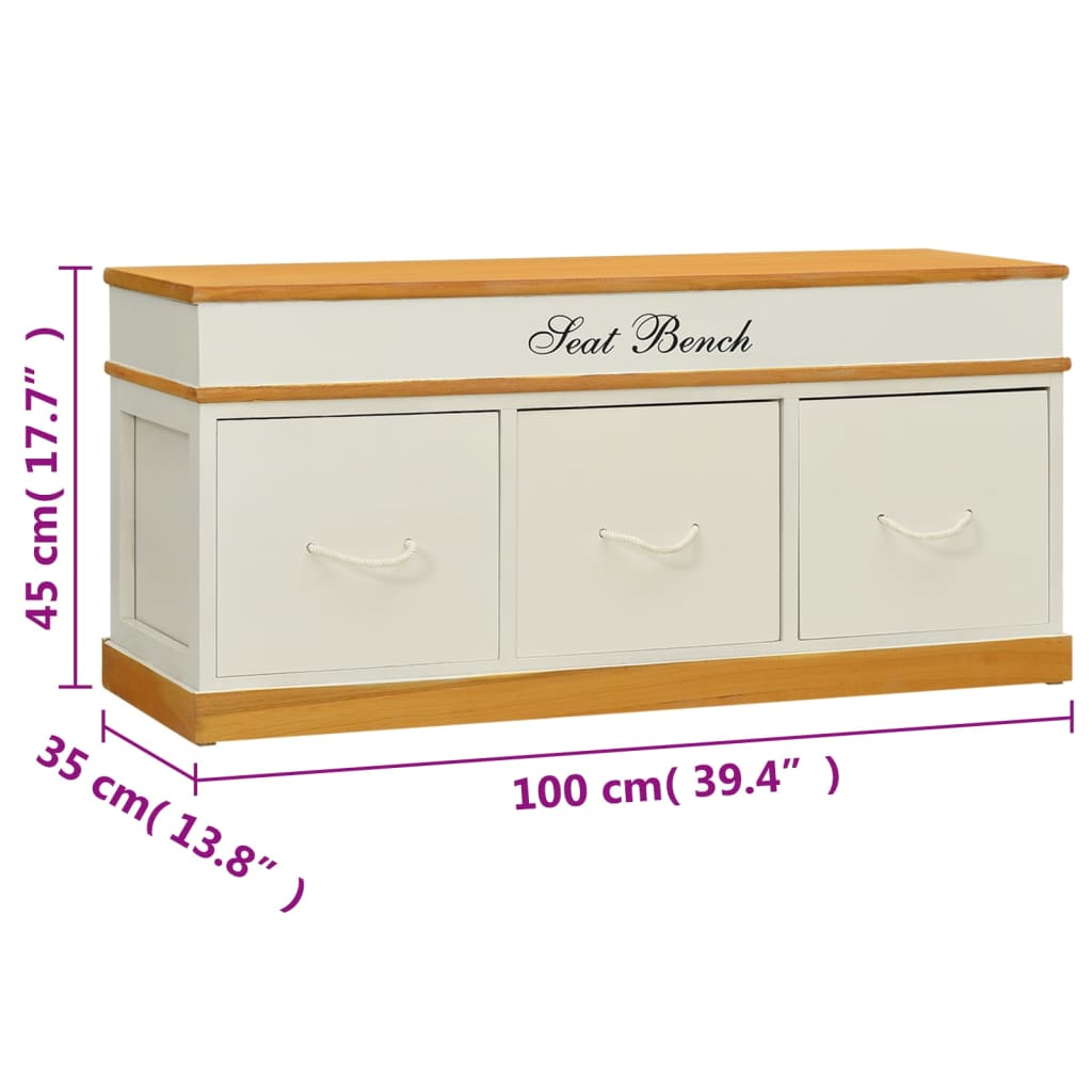 Stylish Storage Bench - Solid Paulownia Wood, 100 cm