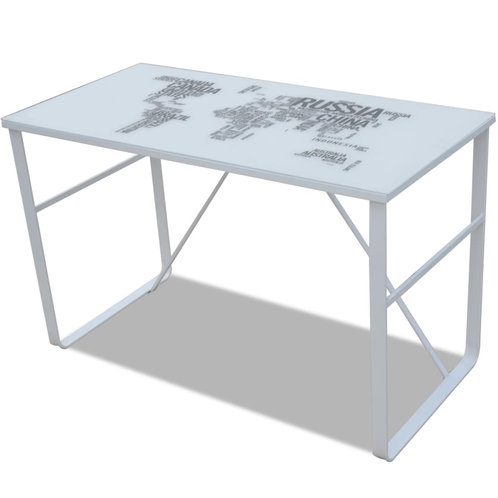 Map Pattern Rectangular Desk - Stylish Wood Finish Office Table